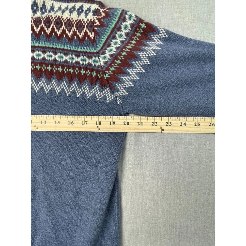 Izod Men's Blue Multicolor Button Mock Neck Knit Long Sleeve Sweater Medium USED - Picture 3 of 6